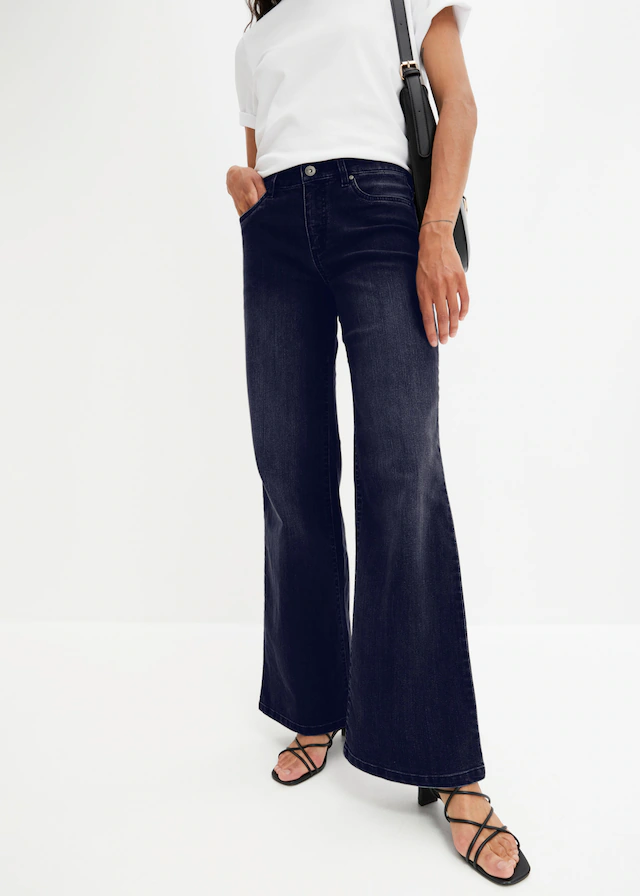 bonprix Weite Jeans Loose Fit, 5-Pocket-Style, Wide-Leg Jeans, Mid Waist