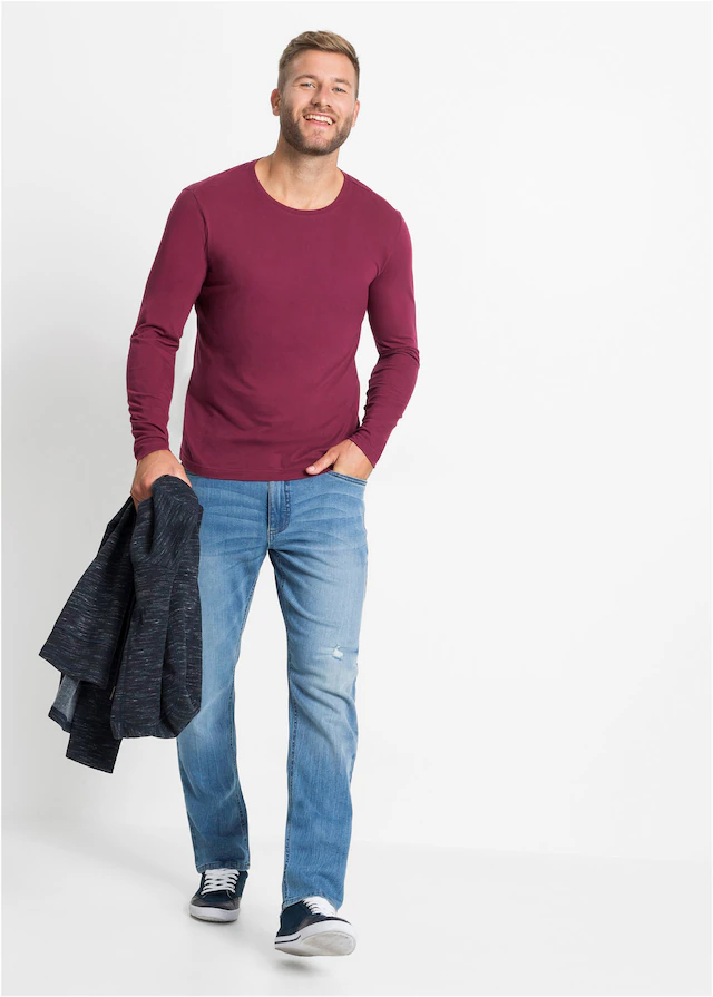 bonprix Langarmshirt »Langarmshirt (3er Pack)« Packung, 3 Stk. regular fit Passform, Rundhals-Ausschnitt, casual Stil, im 3er Pack