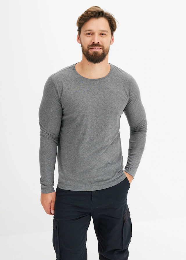 bonprix Langarmshirt »Langarmshirt (3er Pack)« Packung, 3 Stk. regular fit Passform, Rundhals-Ausschnitt, casual Stil, im 3er Pack