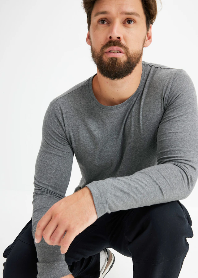 bonprix Langarmshirt »Langarmshirt (3er Pack)« Packung, 3 Stk. regular fit Passform, Rundhals-Ausschnitt, casual Stil, im 3er Pack