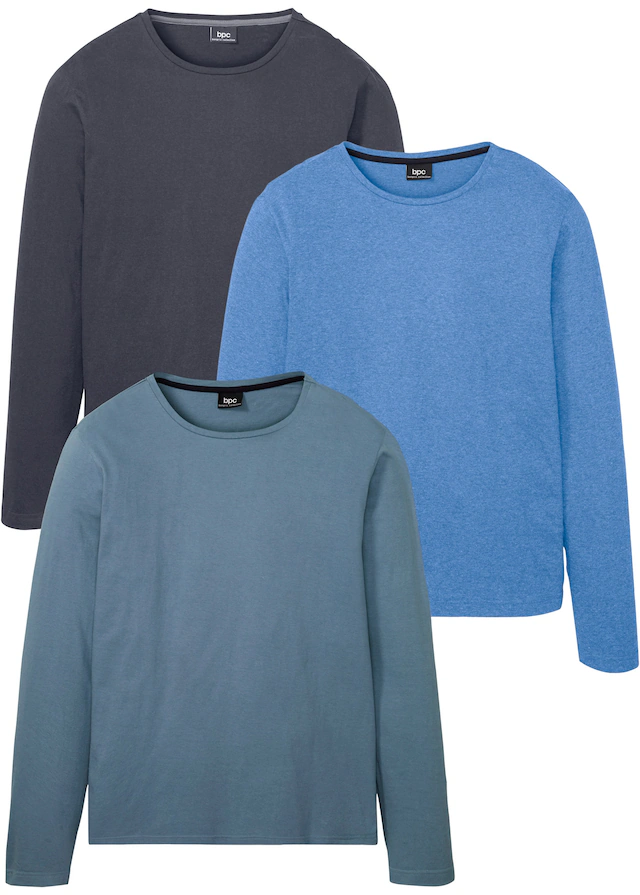 bonprix Langarmshirt »Langarmshirt (3er Pack)« Packung, 3 Stk. regular fit Passform, Rundhals-Ausschnitt, casual Stil, im 3er Pack