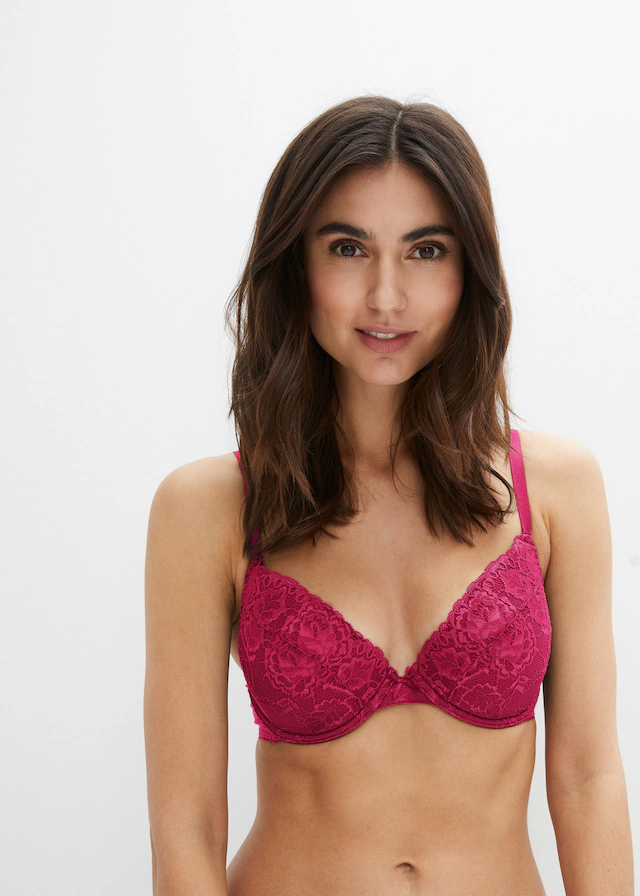 bonprix Push-up-BH »Push-up-BH mit feiner Spitze (3er Pack)« Packung, 3er, 3 leicht wattierte Cups, mit feinem Allover-Spitze, mit Baumwollfutter