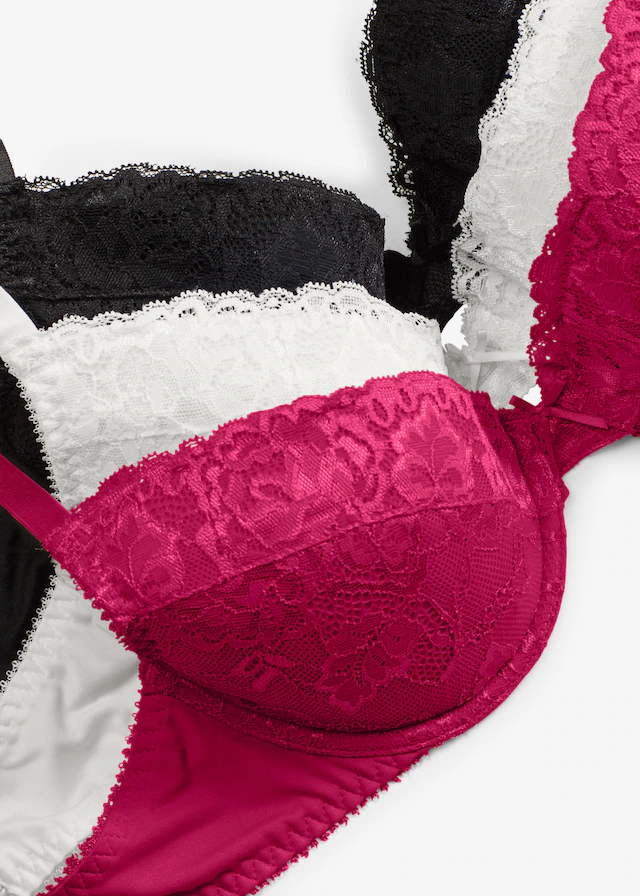 bonprix Push-up-BH »Push-up-BH mit feiner Spitze (3er Pack)« Packung, 3er, 3 leicht wattierte Cups, mit feinem Allover-Spitze, mit Baumwollfutter