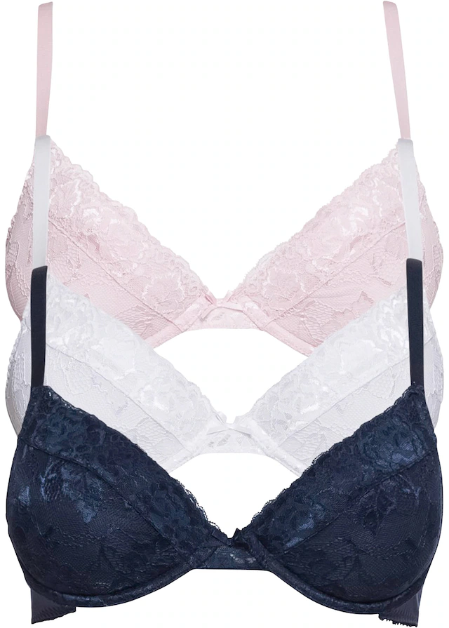 bonprix Push-up-BH »Push-up-BH mit feiner Spitze (3er Pack)« Packung, 3er, 3 leicht wattierte Cups, mit feinem Allover-Spitze, mit Baumwollfutter