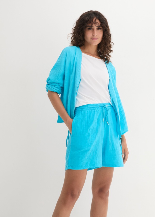 bonprix Shorts aus Baumwolle, mit elastischem Bund und Kordelzug, lockere Passform