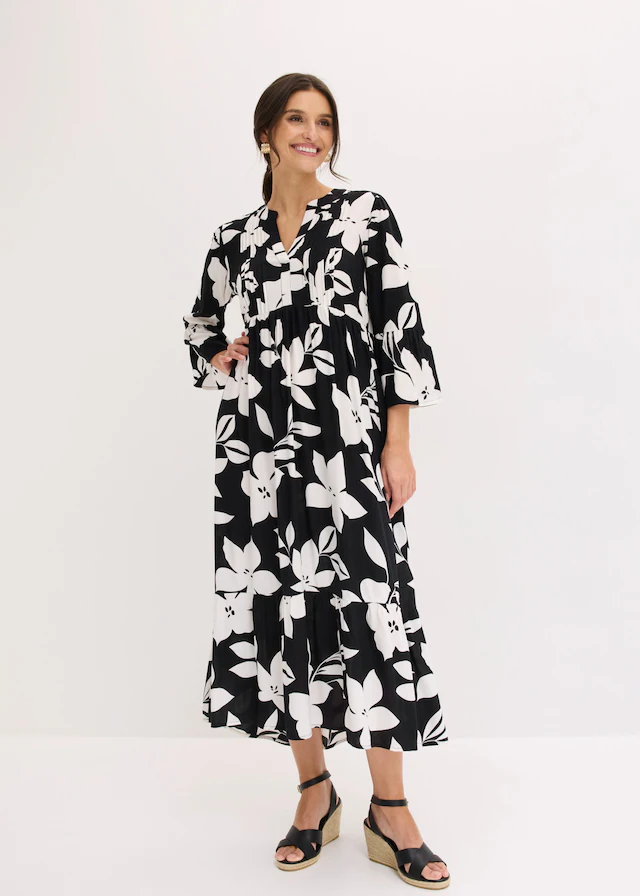bonprix Maxikleid »Maxikleid aus fließender Viskose« für modischen Auftritt, aus Viskose, A-Linie, 3/4-Ärmel