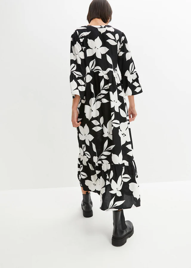bonprix Maxikleid »Maxikleid aus fließender Viskose« für modischen Auftritt, aus Viskose, A-Linie, 3/4-Ärmel