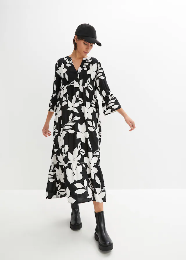 bonprix Maxikleid »Maxikleid aus fließender Viskose« für modischen Auftritt, aus Viskose, A-Linie, 3/4-Ärmel