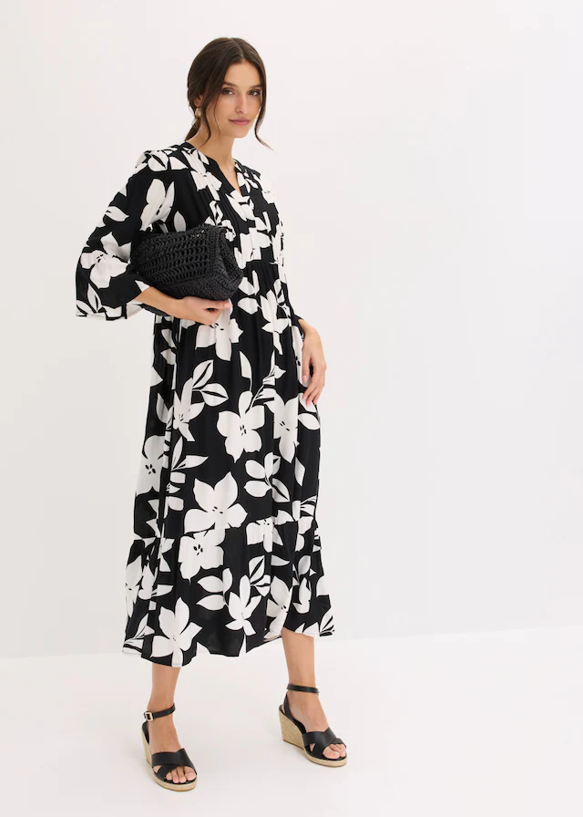 bonprix Maxikleid »Maxikleid aus fließender Viskose« für modischen Auftritt, aus Viskose, A-Linie, 3/4-Ärmel
