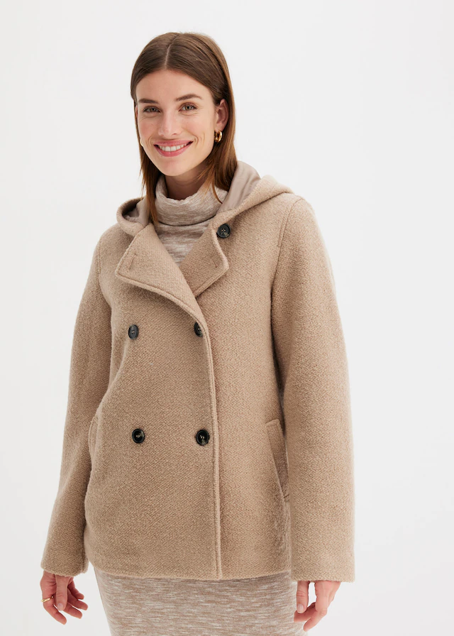 bonprix Cabanjacke mit Kapuze moderner Look, aus kuscheligem Bouclé-Material, mit Kapuze