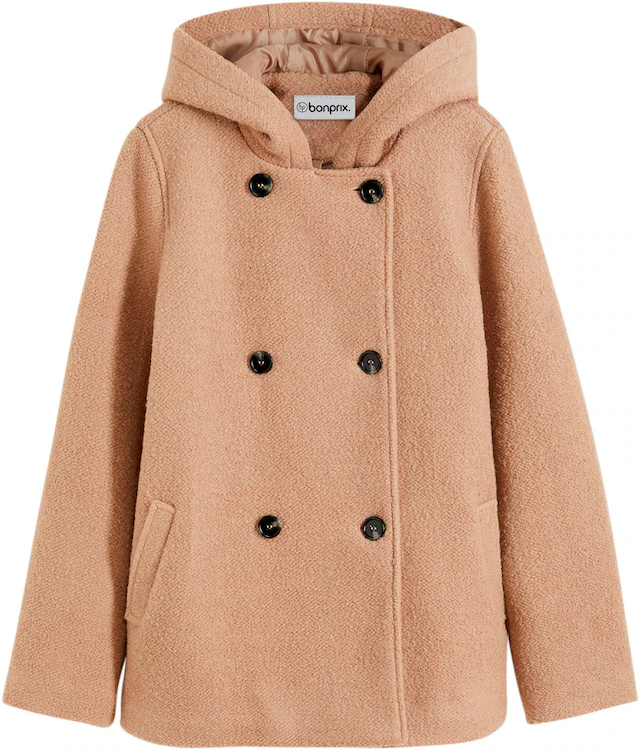 bonprix Cabanjacke mit Kapuze moderner Look, aus kuscheligem Bouclé-Material, mit Kapuze