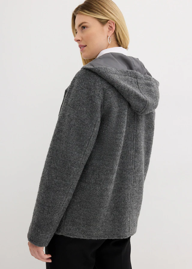 bonprix Cabanjacke mit Kapuze moderner Look, aus kuscheligem Bouclé-Material, mit Kapuze