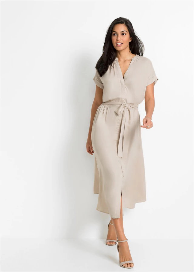 bonprix Hemdblusenkleid für stilvollen Auftritt, aus Viskose, ausgestellte Passform