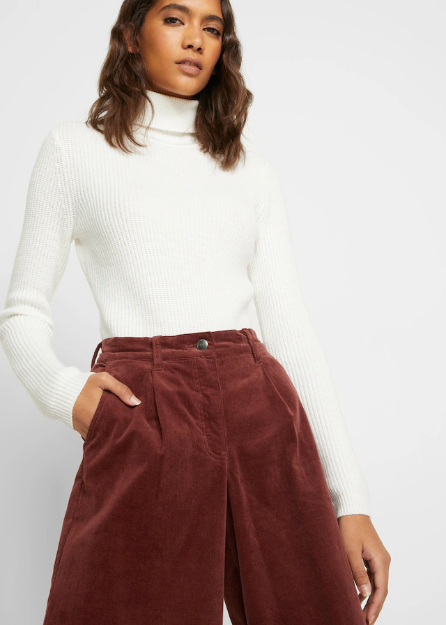 bonprix Cordhose »Weite Stretchcord-Culotte mit High-Waist-Bequembund, 7/8-Länge« Culotte aus Stretchcord, lockere Passform, hoher Bund, 7/8-Länge