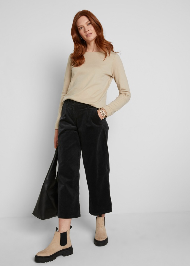 bonprix Cordhose »Weite Stretchcord-Culotte mit High-Waist-Bequembund, 7/8-Länge« Culotte aus Stretchcord, lockere Passform, hoher Bund, 7/8-Länge