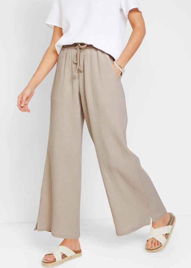 bonprix Palazzohose »Palazzo-Hose aus Musselin« aus Musselin, lockere Passform, elastischer Bund, knöchellang