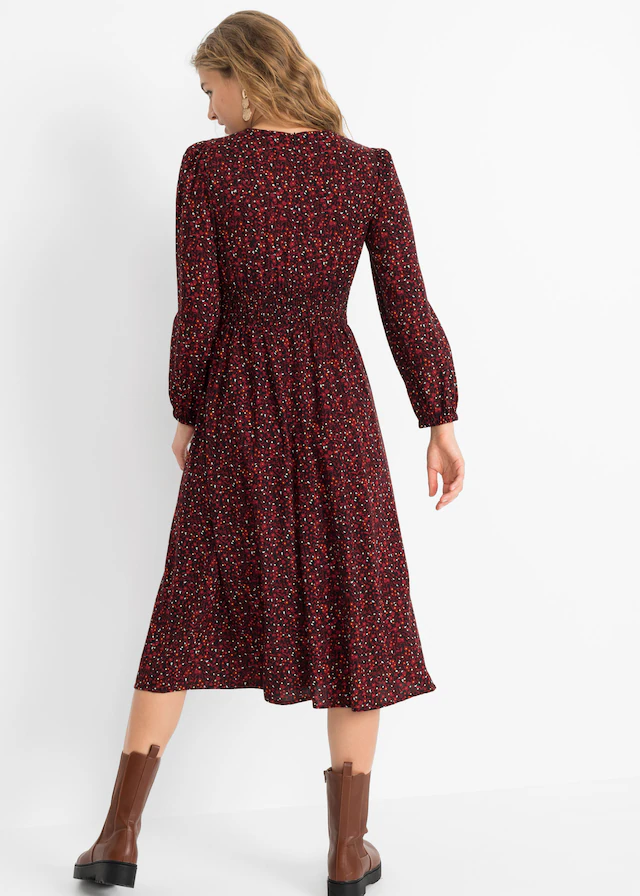 bonprix Midikleid »Midikleid mit Blumenprint« für die Herbstsaison, aus Viskose, Oversize-Passform