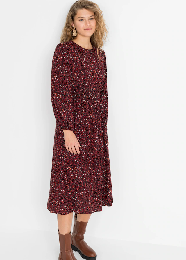 bonprix Midikleid »Midikleid mit Blumenprint« für die Herbstsaison, aus Viskose, Oversize-Passform