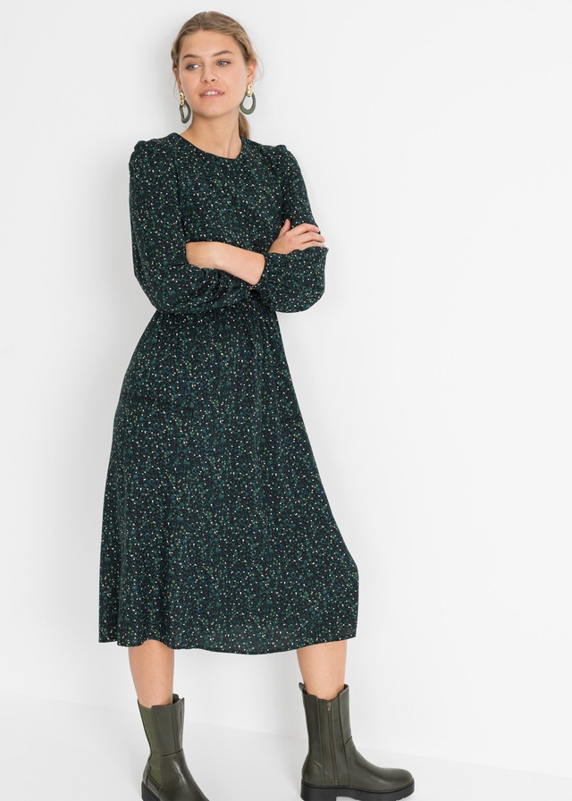 bonprix Midikleid »Midikleid mit Blumenprint« für die Herbstsaison, aus Viskose, Oversize-Passform