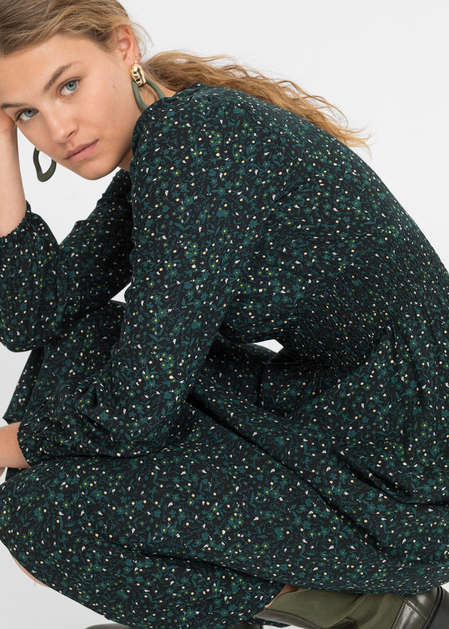 bonprix Midikleid »Midikleid mit Blumenprint« für die Herbstsaison, aus Viskose, Oversize-Passform