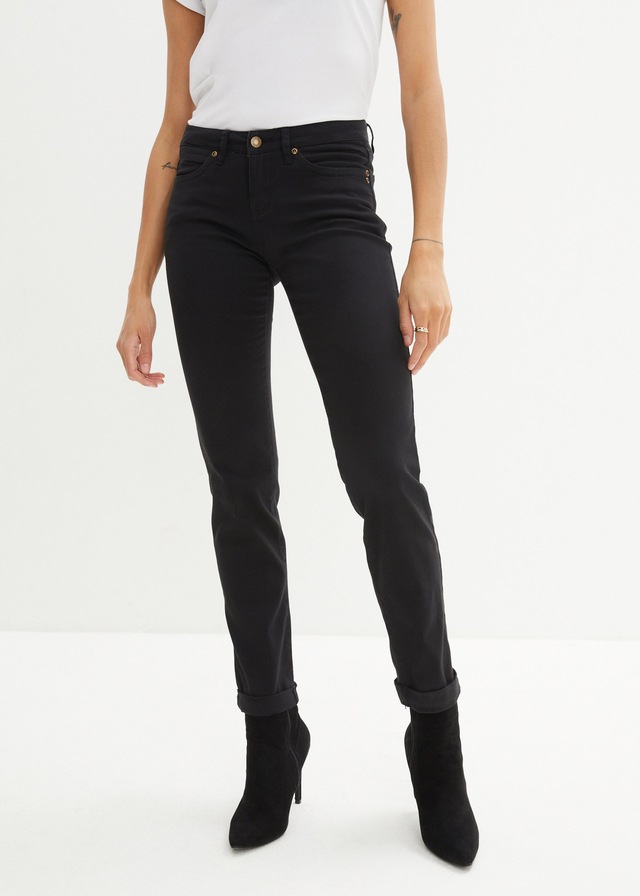 bonprix Straight-Jeans »Straight Jeans Mid Waist, Stretch« Regular Fit, mit Aufschlag, im Five-Pocket-Style