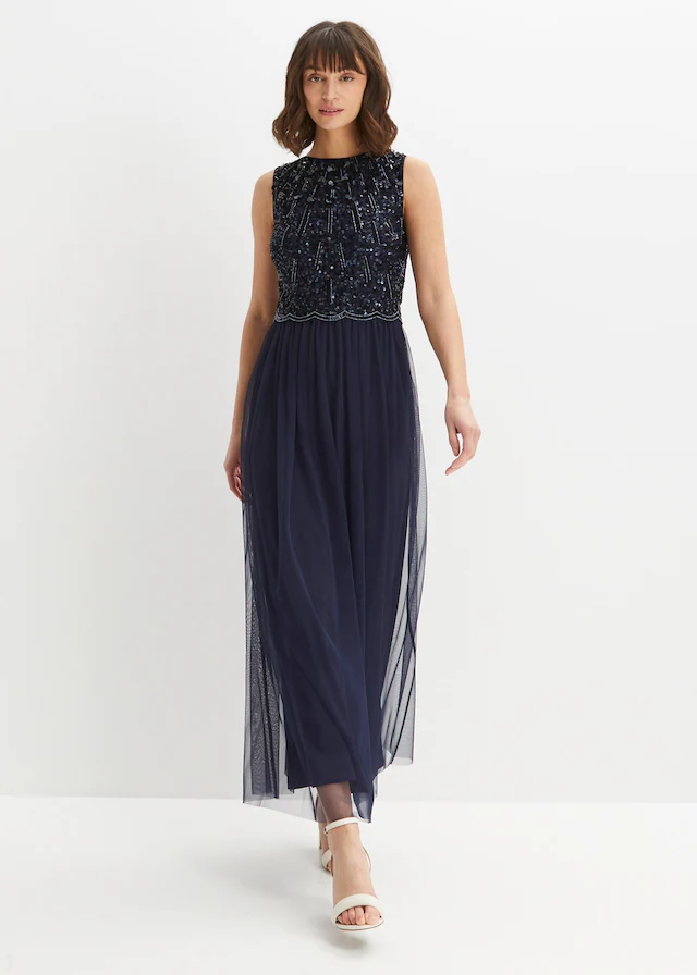 bonprix Maxikleid »Maxikleid mit Paillettenstickerei« ohne Ärmel, ausgestellte Passform, mit Paillettenstickerei