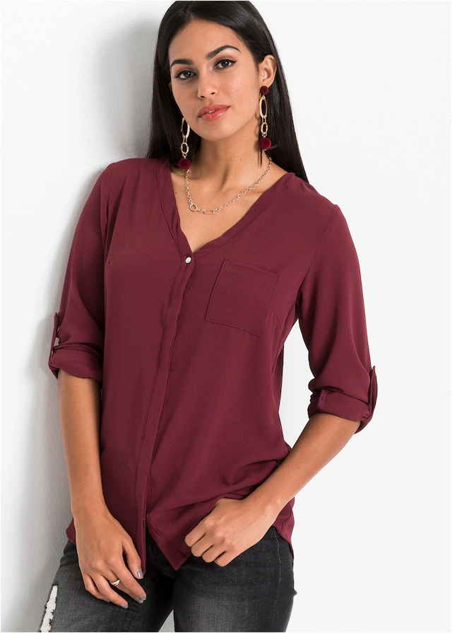 bonprix Longbluse »Longbluse« bequeme Passform, verdeckte Knopfleiste, unifarben, mit Brusttasche