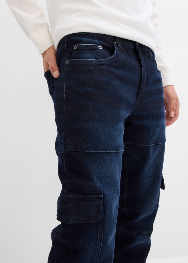 bonprix Cargojeans »Slim Fit Cargo-Stretch-Jeans, Straight« Slim Fit, aus Baumwolle und Elasthan, mit gewaschener Optik
