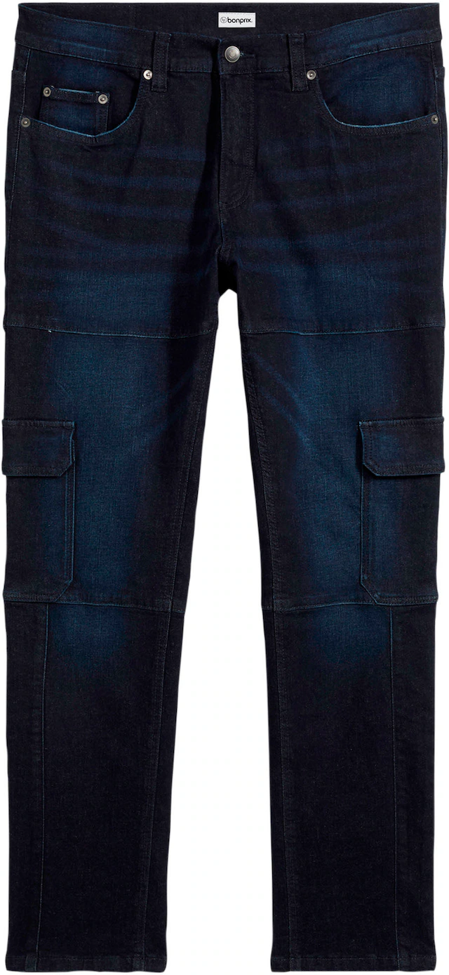 bonprix Cargojeans »Slim Fit Cargo-Stretch-Jeans, Straight« Slim Fit, aus Baumwolle und Elasthan, mit gewaschener Optik