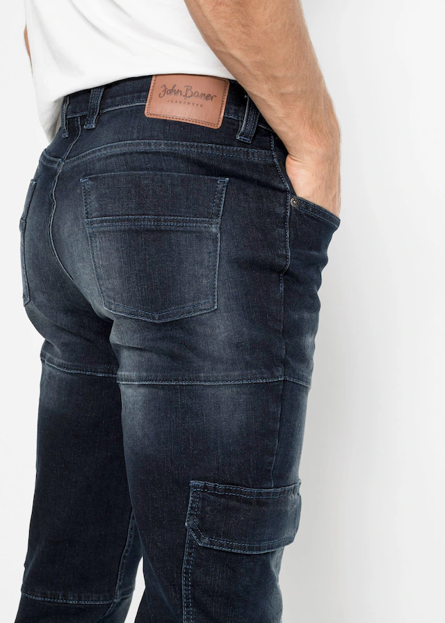 bonprix Cargojeans »Slim Fit Cargo-Stretch-Jeans, Straight« Slim Fit, aus Baumwolle und Elasthan, mit gewaschener Optik