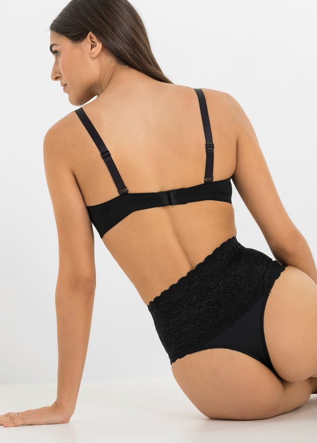 bonprix String Packung, 2 Stk. mit breitem Spitzenbund, elastisches Material, figurbetonte Passform