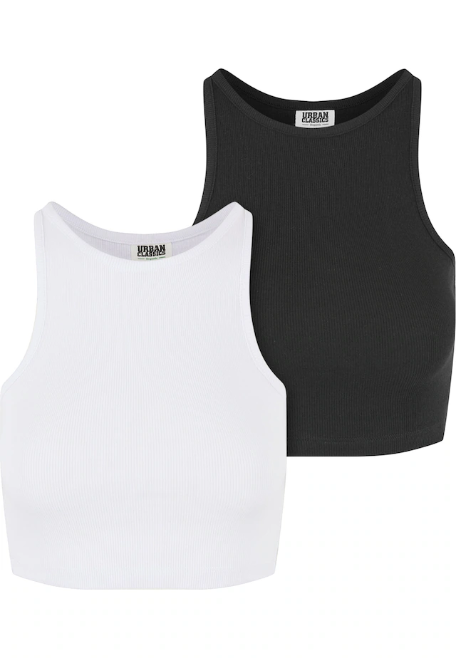 URBAN CLASSICS Tanktop »Urban Classics Ladies Organic Cropped Rib Top 2-Pack«