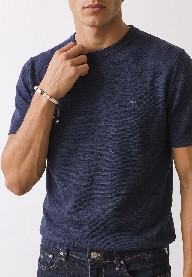 FYNCH-HATTON Strickpullover Sommerpullover - halbarm - mit Stickerei