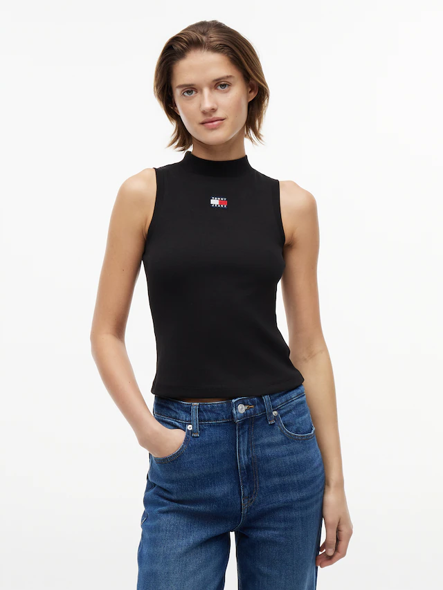 Tommy Jeans Tanktop »TJW SLIM BADGE RIB MOCK TANK« Baumwollmischung, slim fit , igurbetont, in gerippter Struktur