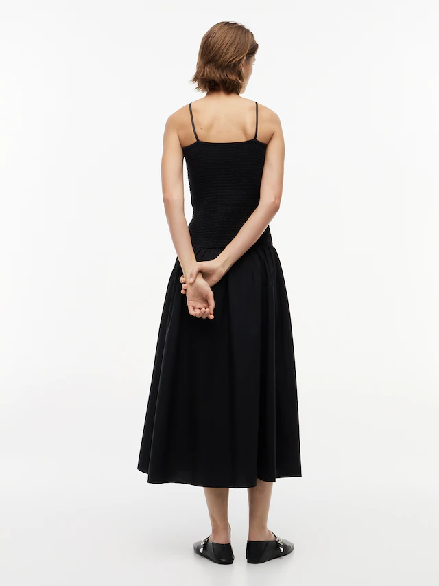 Tommy Jeans Trägerkleid »TJW SMOCK FABRIC MIX MAXI DRESS« Baumwolle, gesmoktes Oberteil, schmale Träger