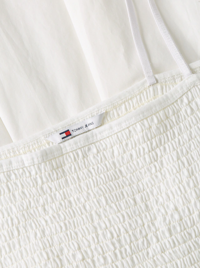 Tommy Jeans Trägerkleid »TJW SMOCK FABRIC MIX MAXI DRESS« Baumwolle, gesmoktes Oberteil, schmale Träger