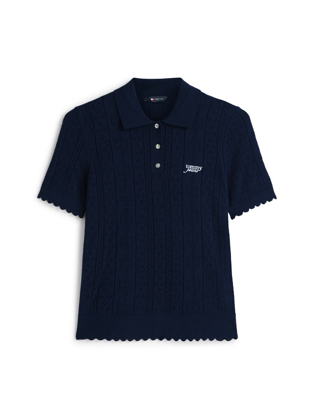 Tommy Jeans Kurzarmpullover »TJW POINTELLE POLO SWEATER« Viskosemischung, Pointelle Strickmuster, gewellte Säume