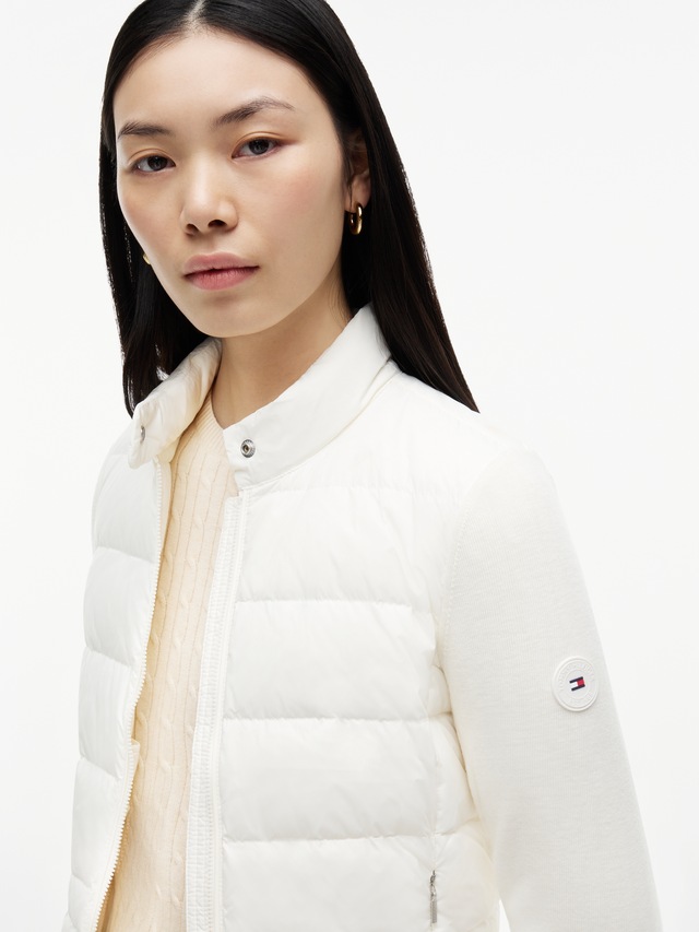 Tommy Hilfiger Daunenjacke »LW DOWN KNIT MIX JACKET« ohne Kapuze Stehkragen, Materialmix mit Steppqualität