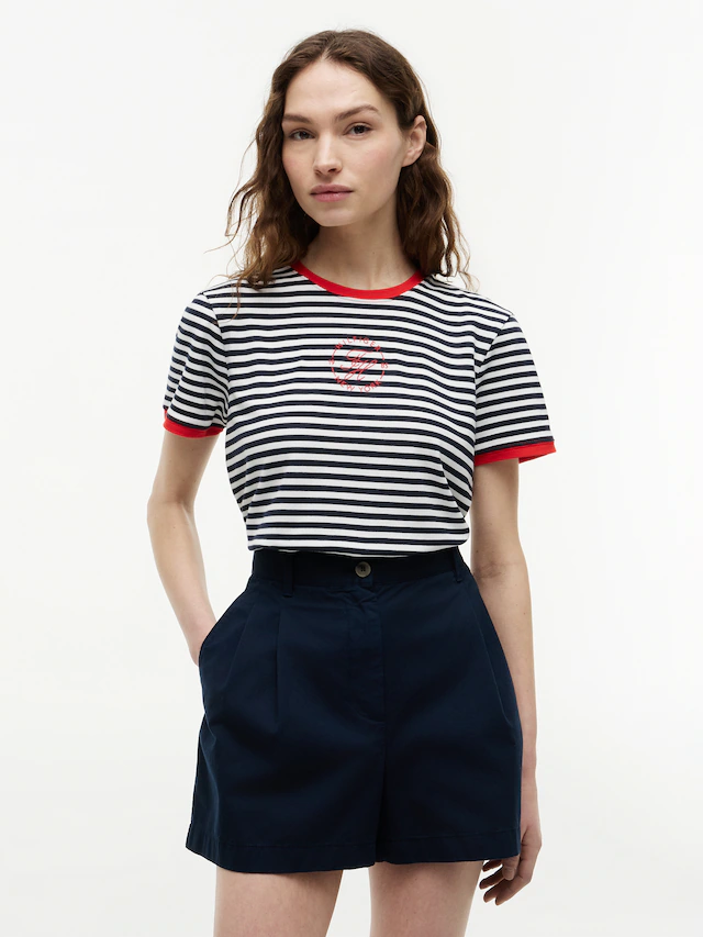 Tommy Hilfiger Kurzarmshirt »TH ROUNDAL REG C-NK SS TEE« mit kontrastfarbenen Bündchen
