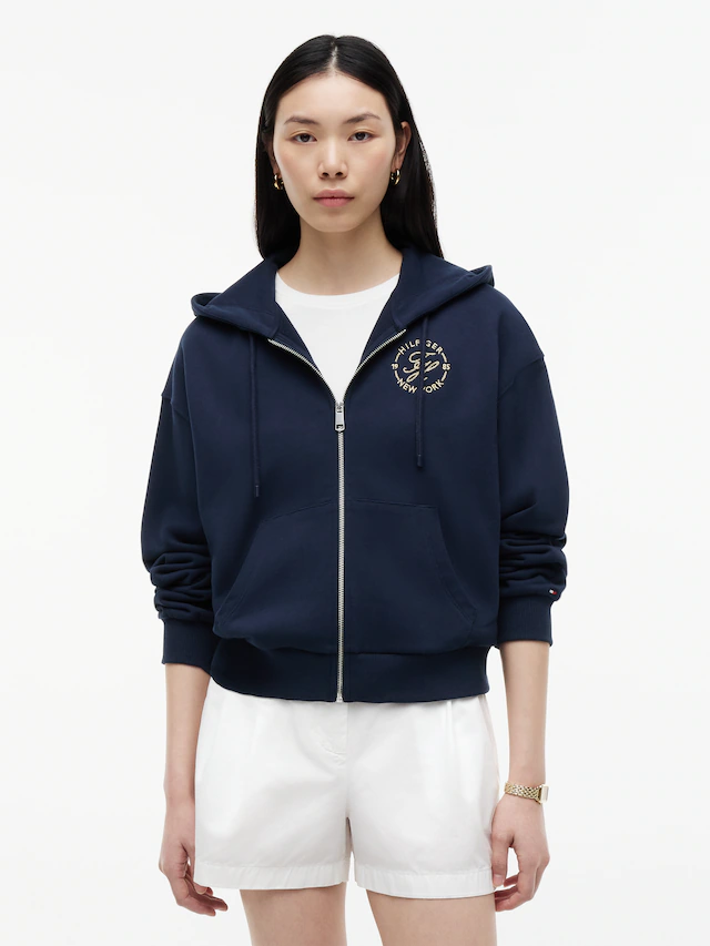 Tommy Hilfiger Kapuzensweatjacke »TH ROUNDAL ZIP-UP HOODIE« Baumwolle, Kapuze, Kängurutaschen