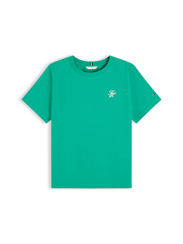 Tommy Hilfiger Kurzarmshirt »TH SCRIPT REG C-NK SS TEE« Baumwollmischung, regular fit