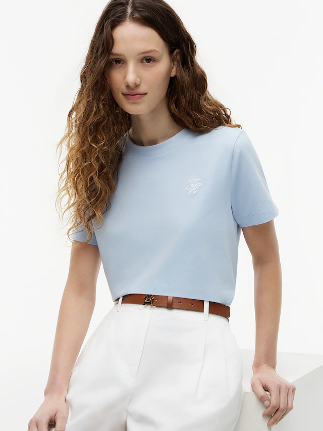 Tommy Hilfiger Kurzarmshirt »TH SCRIPT REG C-NK SS TEE« Baumwollmischung, regular fit