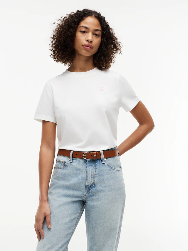 Tommy Hilfiger Kurzarmshirt »TH SCRIPT REG C-NK SS TEE« Baumwollmischung, regular fit