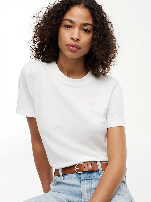 Tommy Hilfiger Kurzarmshirt »TH SCRIPT REG C-NK SS TEE« Baumwollmischung, regular fit