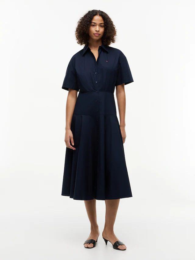 Tommy Hilfiger Blusenkleid »POPLIN FLRE SS MIDI SHRT DRS« Ohne Tasche Baumwolle