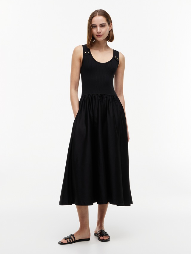 Tommy Hilfiger A-Linien-Kleid »5X2 RIB MIX MEDIA DRESS« Eingrifftaschen Baumwollmischung, figurbetont, Oberteil in gerippter Struktur