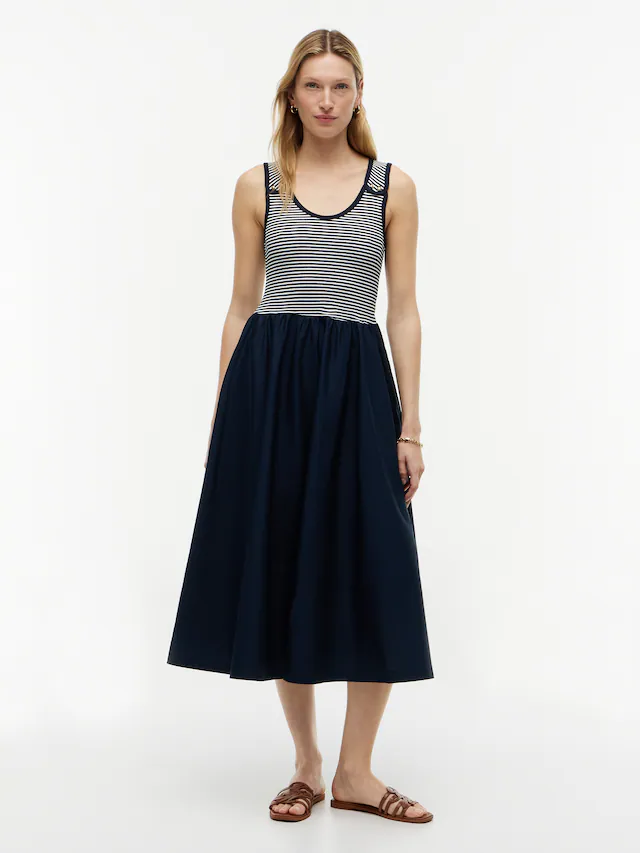 Tommy Hilfiger A-Linien-Kleid »5X2 RIB MIX MEDIA DRESS« Eingrifftaschen Baumwollmischung, figurbetont, Oberteil in gerippter Struktur