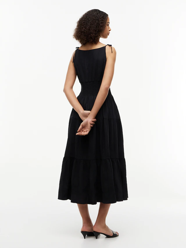Tommy Hilfiger Trägerkleid »SMOCK TIE NS MIDI DRESS« Ohne Tasche Baumwollmischung, Smok-Einsatz