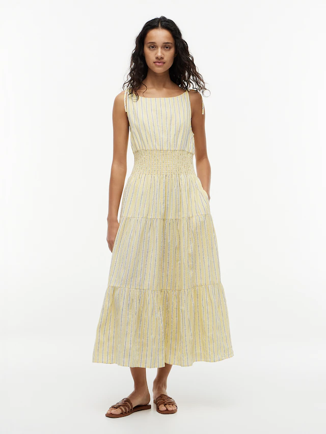Tommy Hilfiger Trägerkleid »SMOCK TIE NS MIDI DRESS« Ohne Tasche Baumwollmischung, Smok-Einsatz