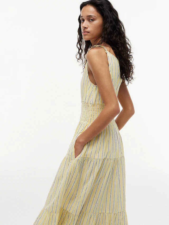 Tommy Hilfiger Trägerkleid »SMOCK TIE NS MIDI DRESS« Ohne Tasche Baumwollmischung, Smok-Einsatz